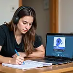IELTS student using mock test for listening practice