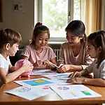 Parents teaching children about budgeting and financial independence