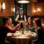 Italian restaurant friends celebrating graduation