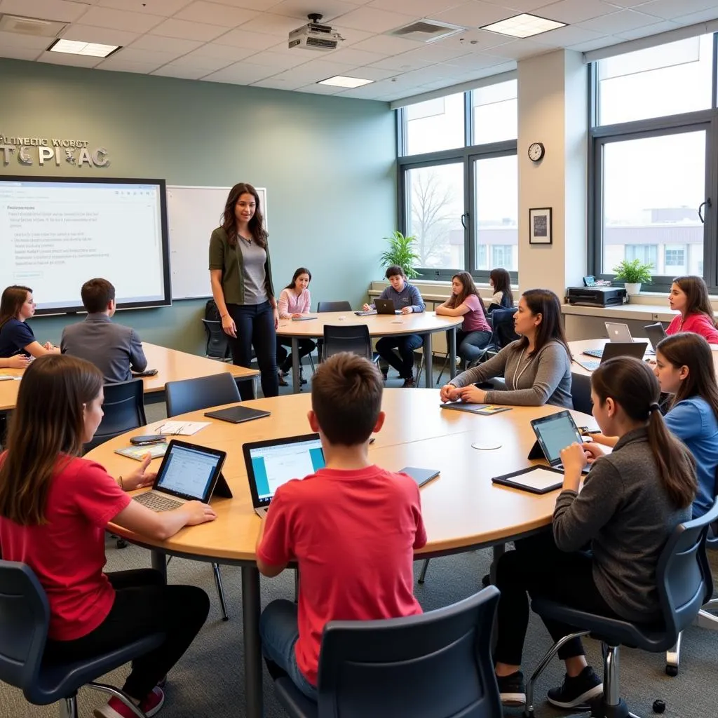 Modern classroom with integrated technology