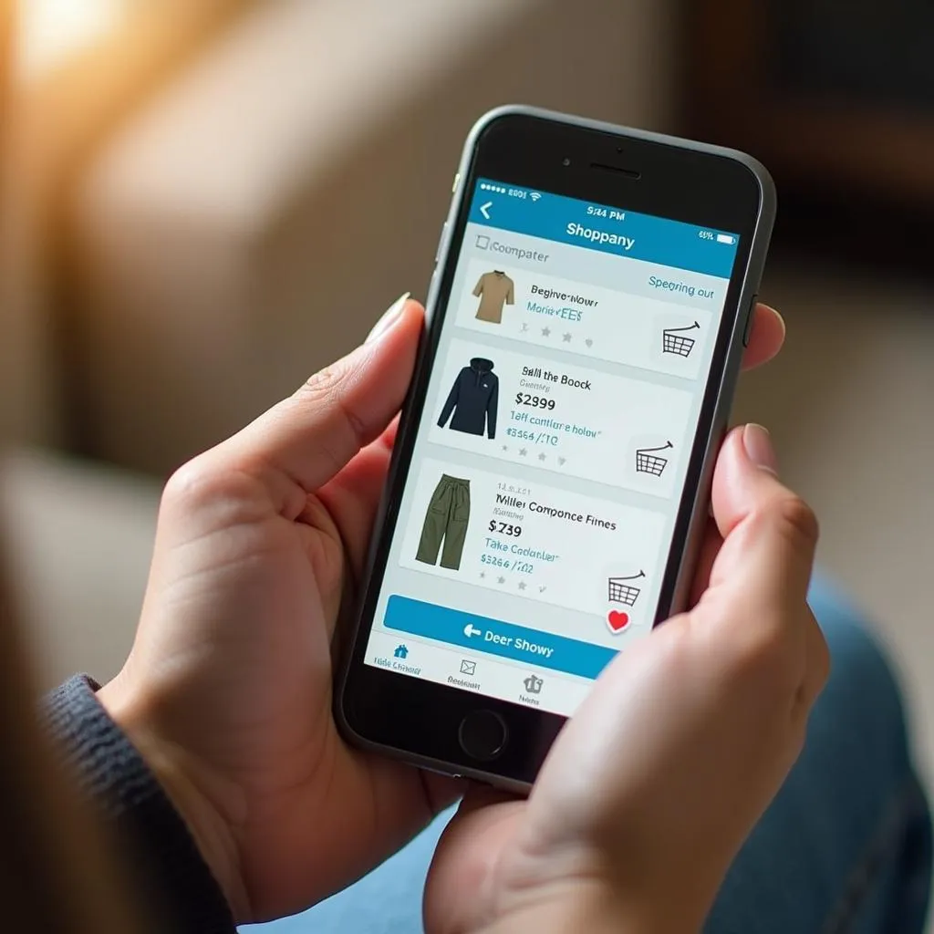 Person shopping online using a smartphone