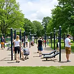 Outdoor gym equipment in a park