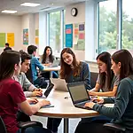 Students collaborating in a modern classroom setting