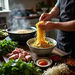 Person cooking Pho in Vietnamese kitchen