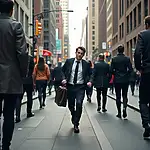 Person rushing through a busy city street