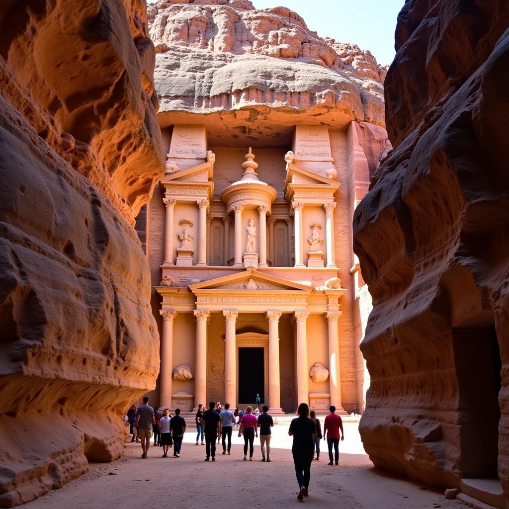 Petra ancient city in Jordan with tourists