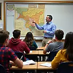 High school teacher inspiring student