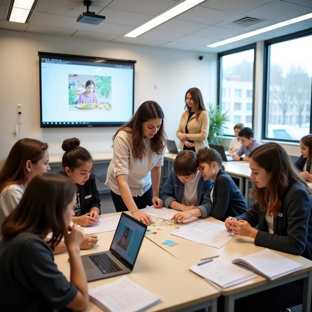 Students engaged in skills-based learning in a modern classroom