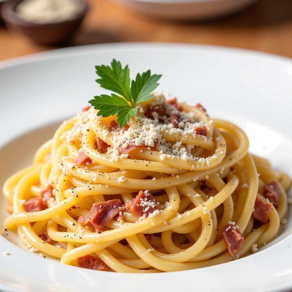 Homemade spaghetti carbonara on a plate