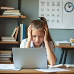 Student stressed while preparing for presentation