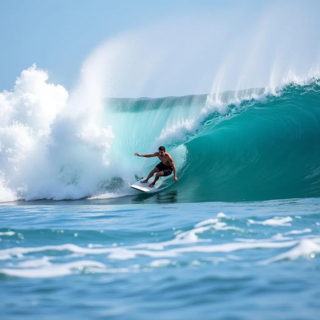 Surfer riding a large wave
