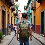 Traveler exploring a foreign city street
