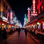 Vibrant nightlife in a bustling city street