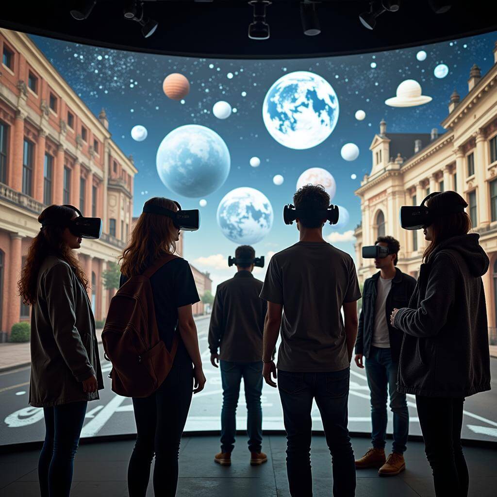 Students collaborating in virtual reality