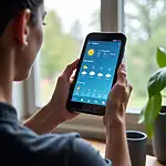 Person checking weather forecast on smartphone