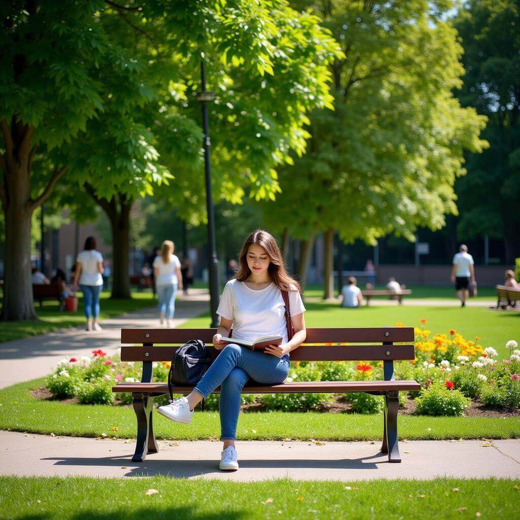 Woman enjoying a public park on a sunny day