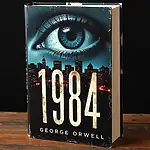 George Orwell's 1984 book cover depicting dystopian society