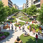 Community spaces fostering social interaction in urban areas