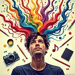 Creative person expressing ideas through various art forms