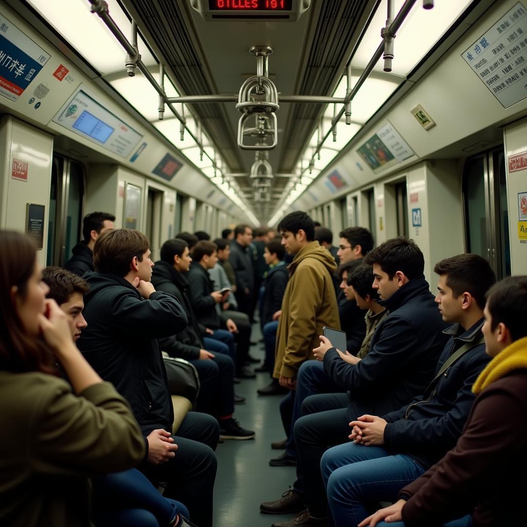 Crowded public transportation during rush hour