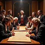 Historical reenactment of signing the Declaration of Independence