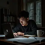 Student focusing intensely while preparing for an exam