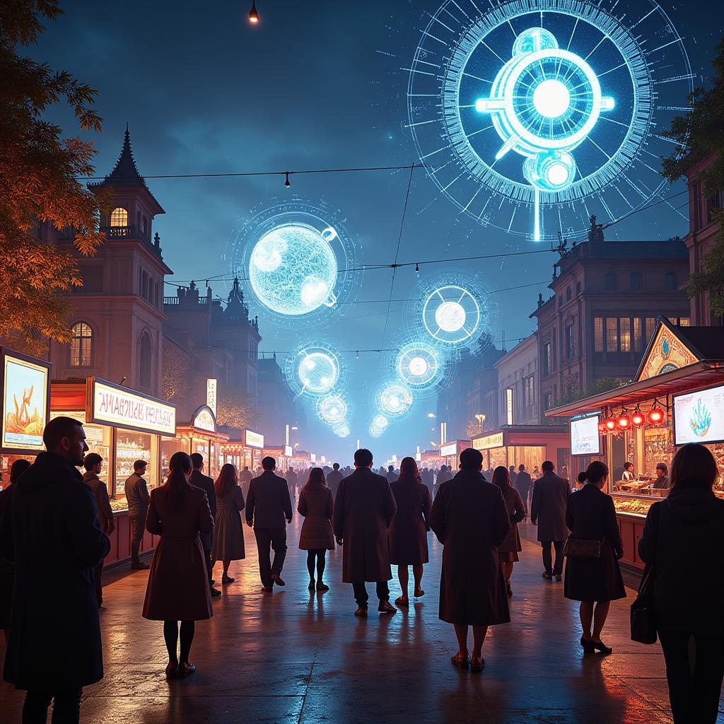 Futuristic cultural festival with advanced technology