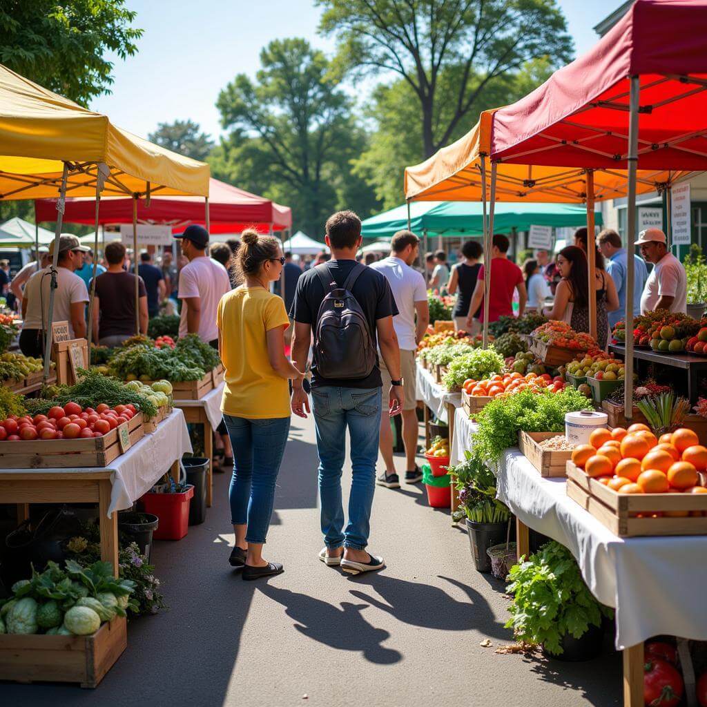Local food market showcasing sustainability and community