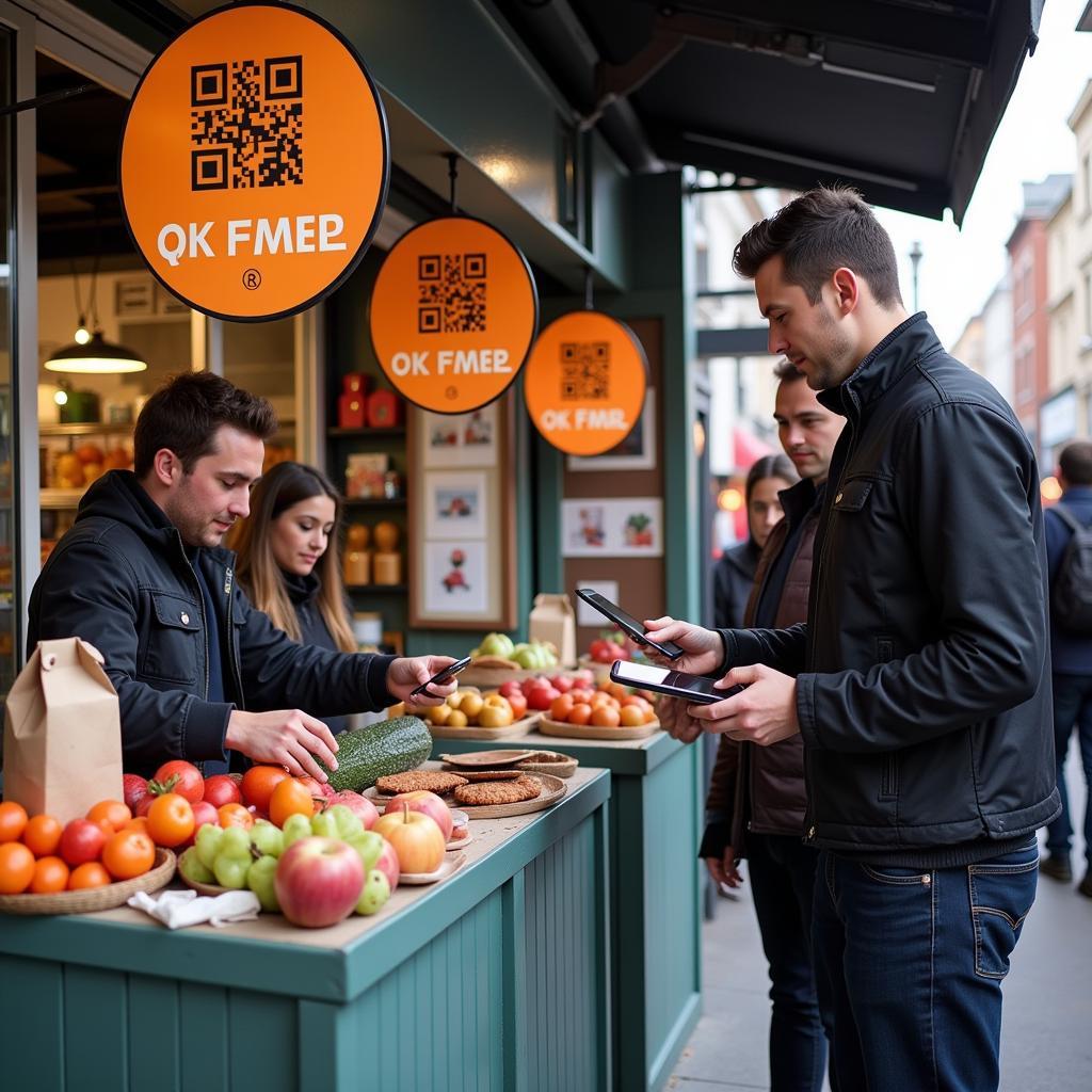 Modern outdoor market with technology integration
