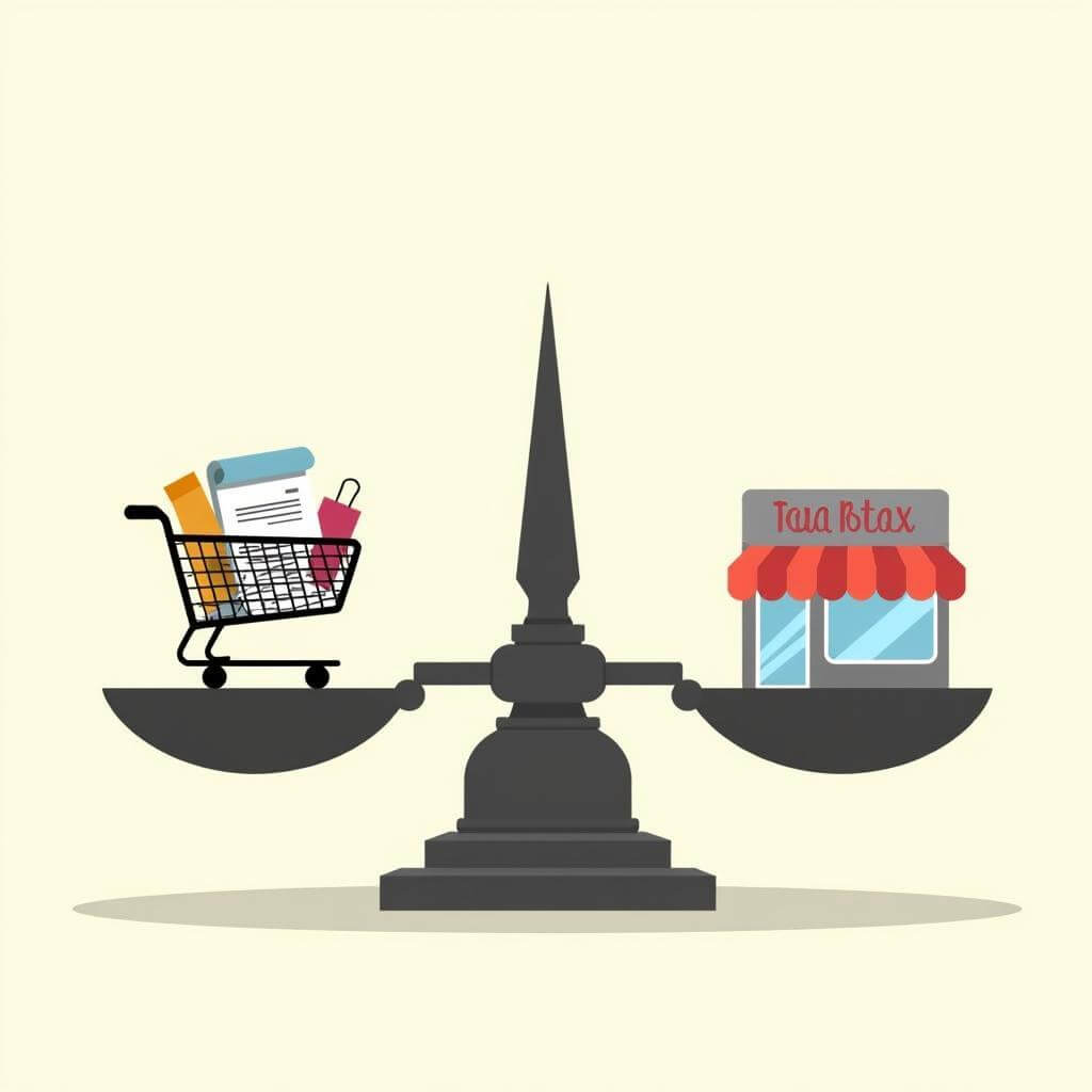 Illustration of online shopping taxation debate
