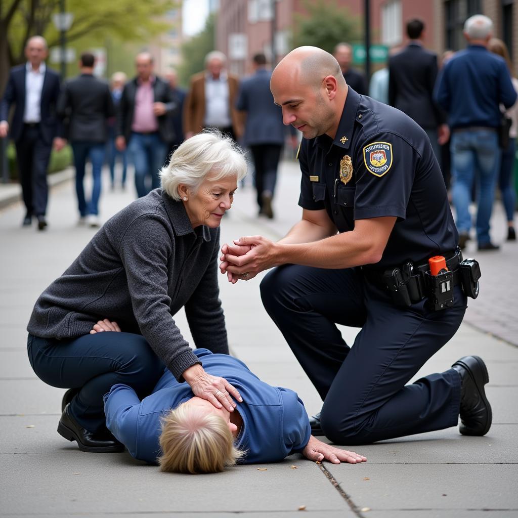 Police officer assisting a community member
