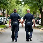 Police officers patrolling a neighborhood
