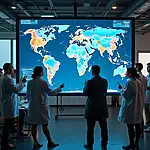 Scientists collaborating to solve global issues