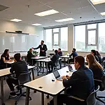 Students learning in a modern classroom environment