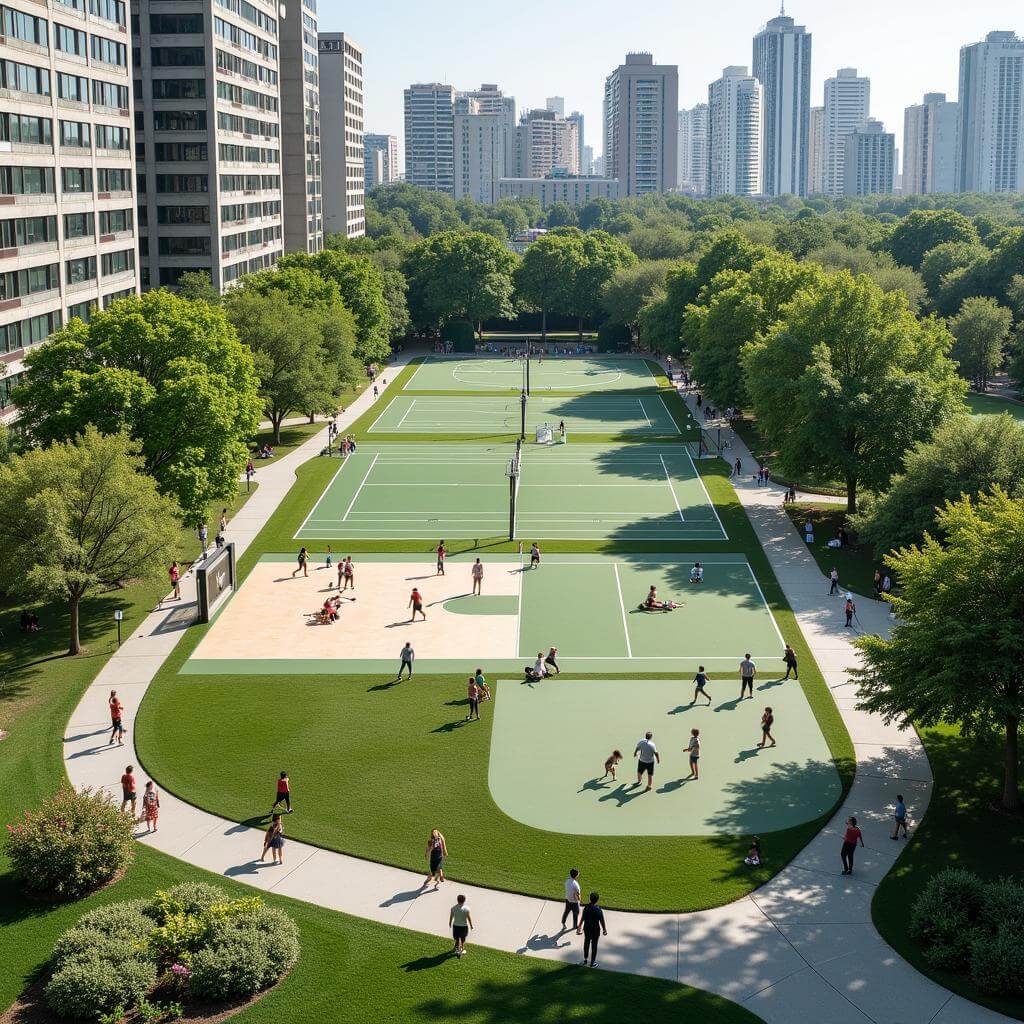 Urban park with modern sports facilities