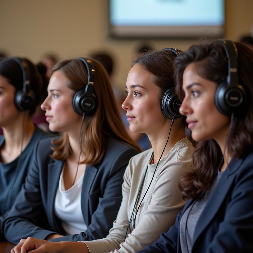 Students practicing IELTS academic listening strategies