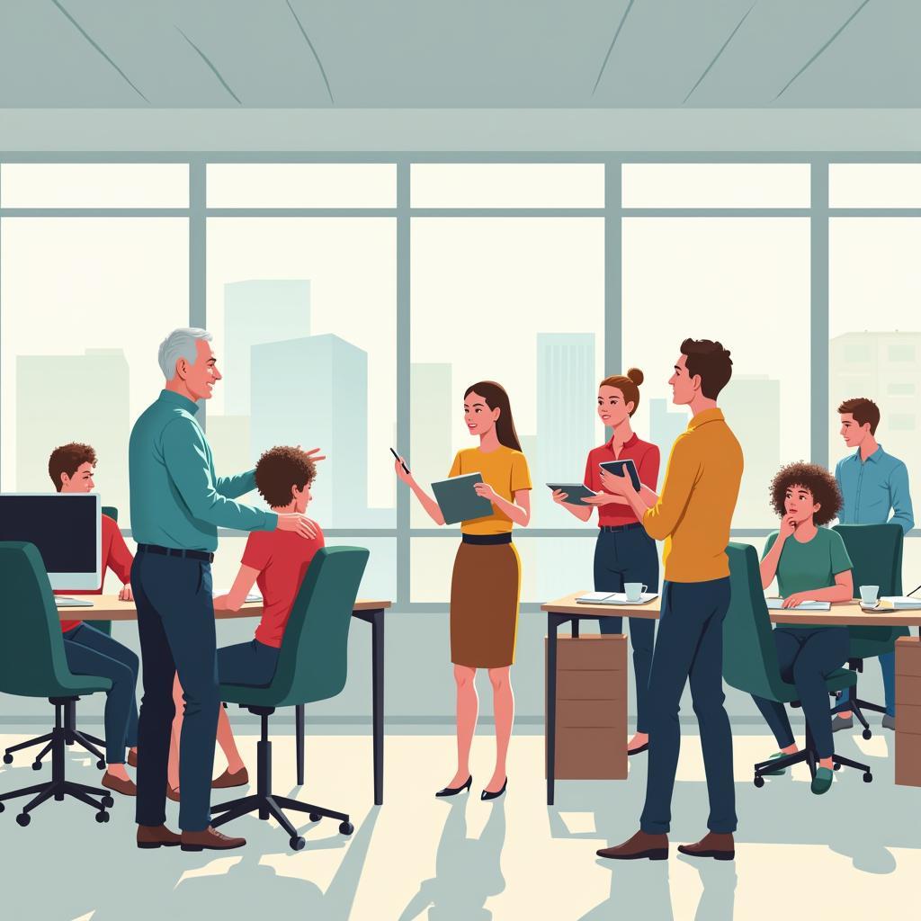Age-diverse workplace with professionals collaborating