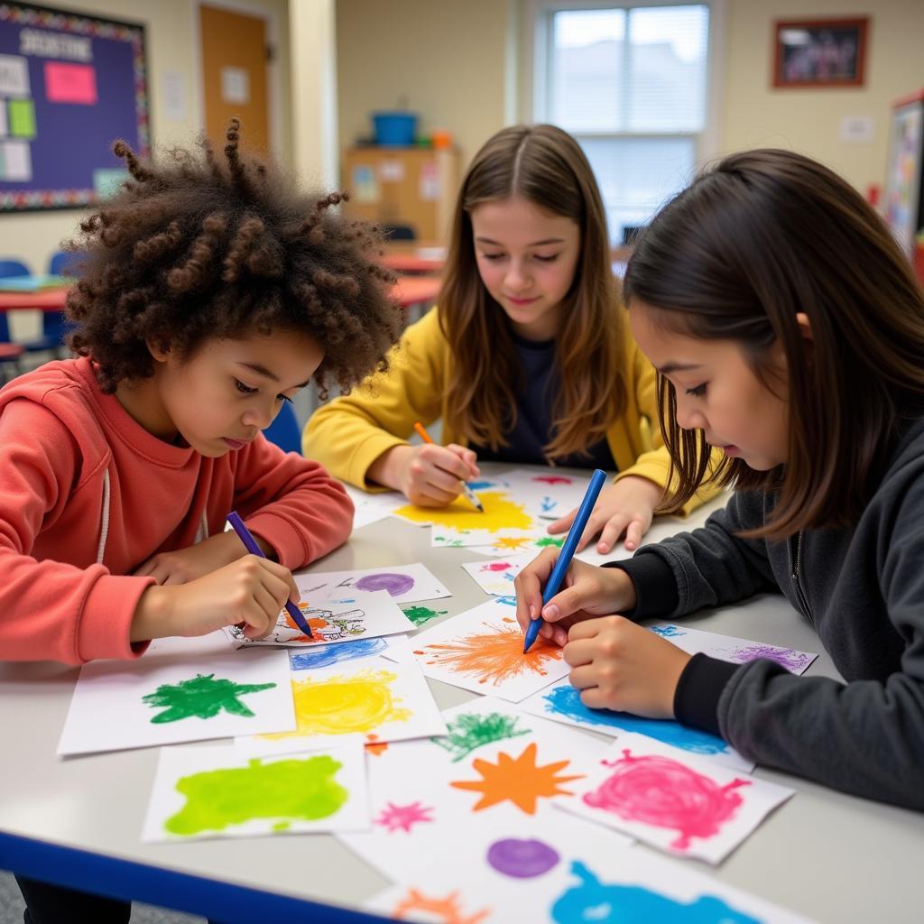 Students creating anti-bullying awareness posters in school