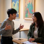 Student discussing art appreciation during IELTS speaking test