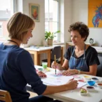 Art therapist working with patient during therapeutic session