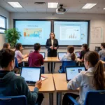 Modern classroom showing integration of automated learning systems