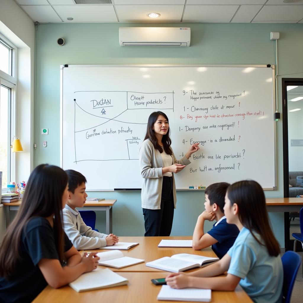Teacher explaining balanced homework approach to students