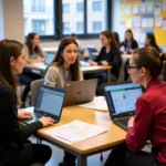 Students participating in group career counseling session at school