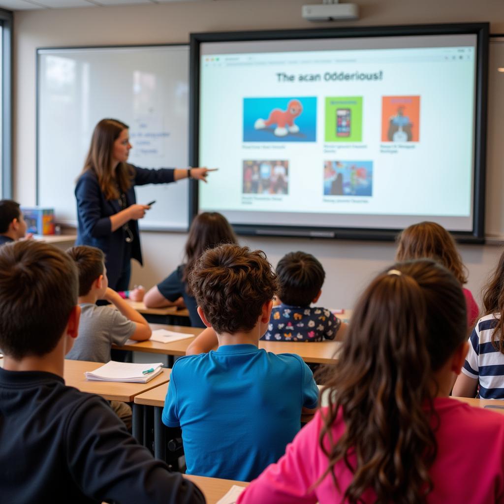 Children learning media literacy in classroom