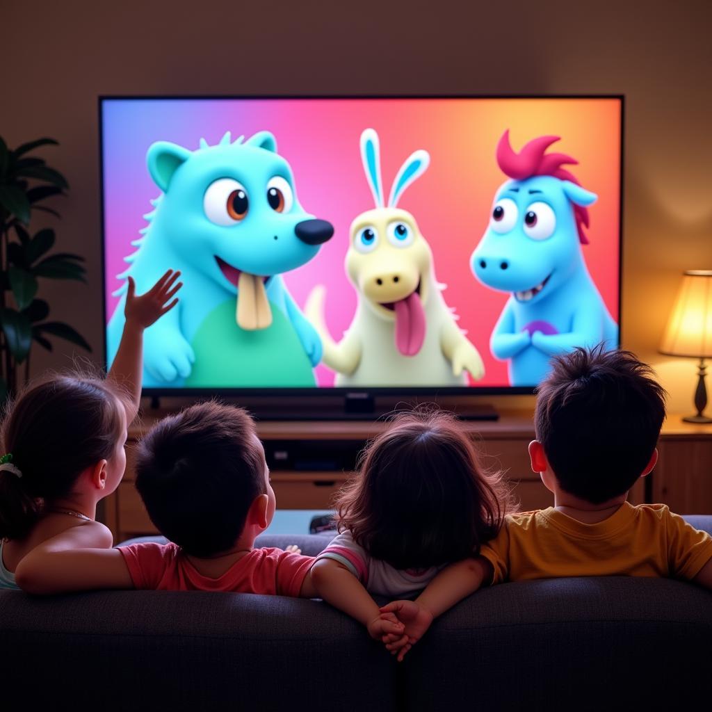 Children watching TV advertisement