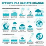 Climate change impacts shown through rising temperatures and environmental changes