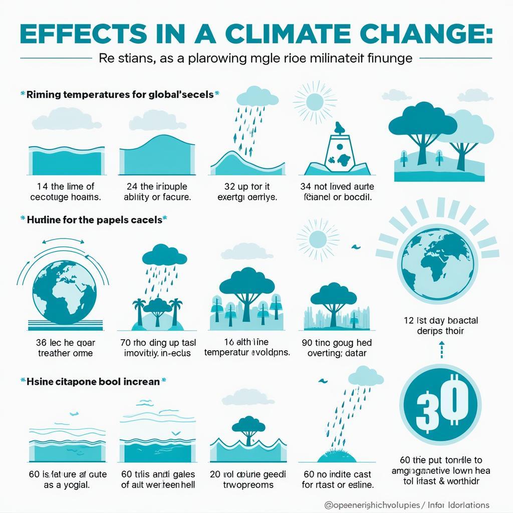 Climate change impacts shown through rising temperatures and environmental changes
