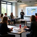 Students engaging in climate change cultural discussion