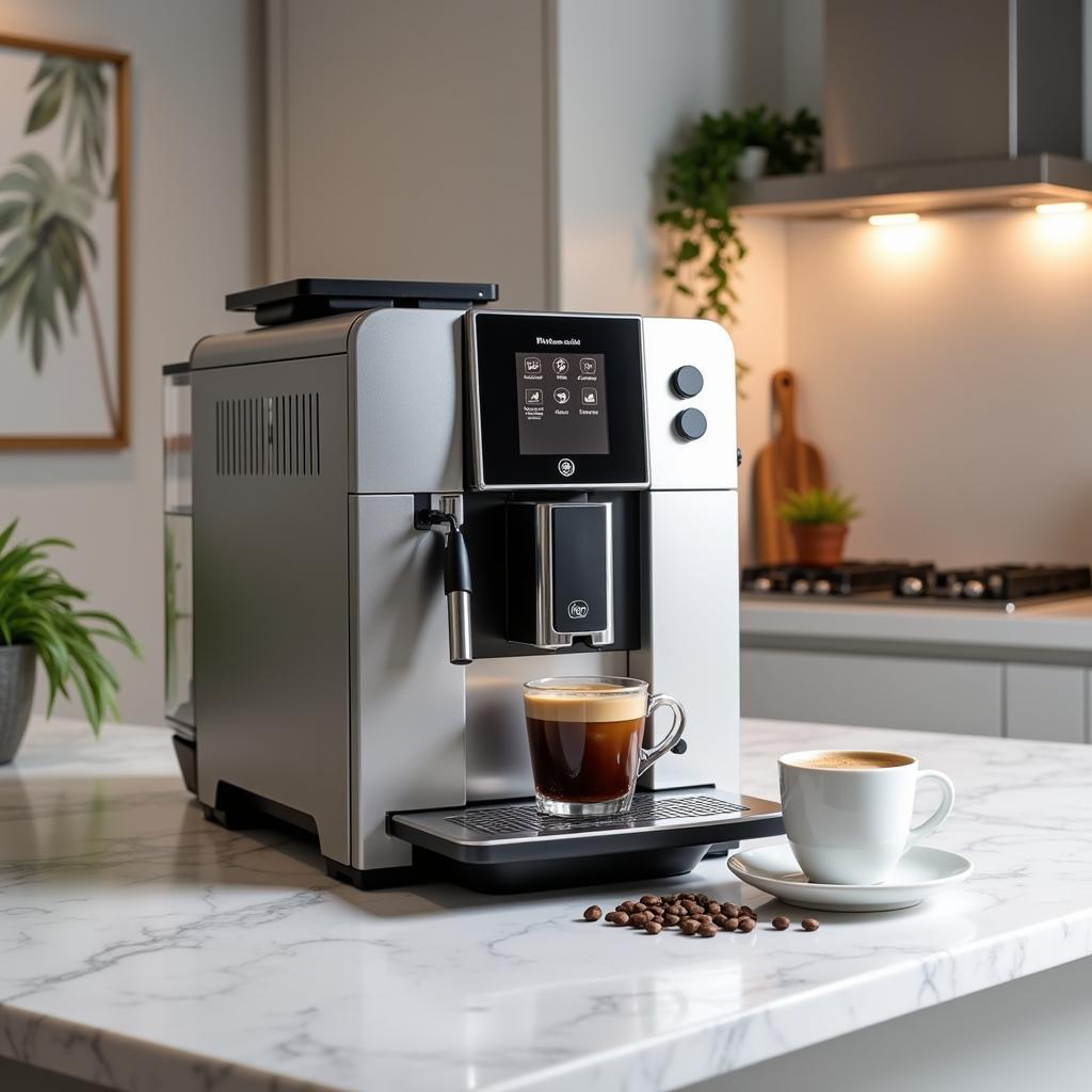 Modern coffee machine in stylish kitchen setting