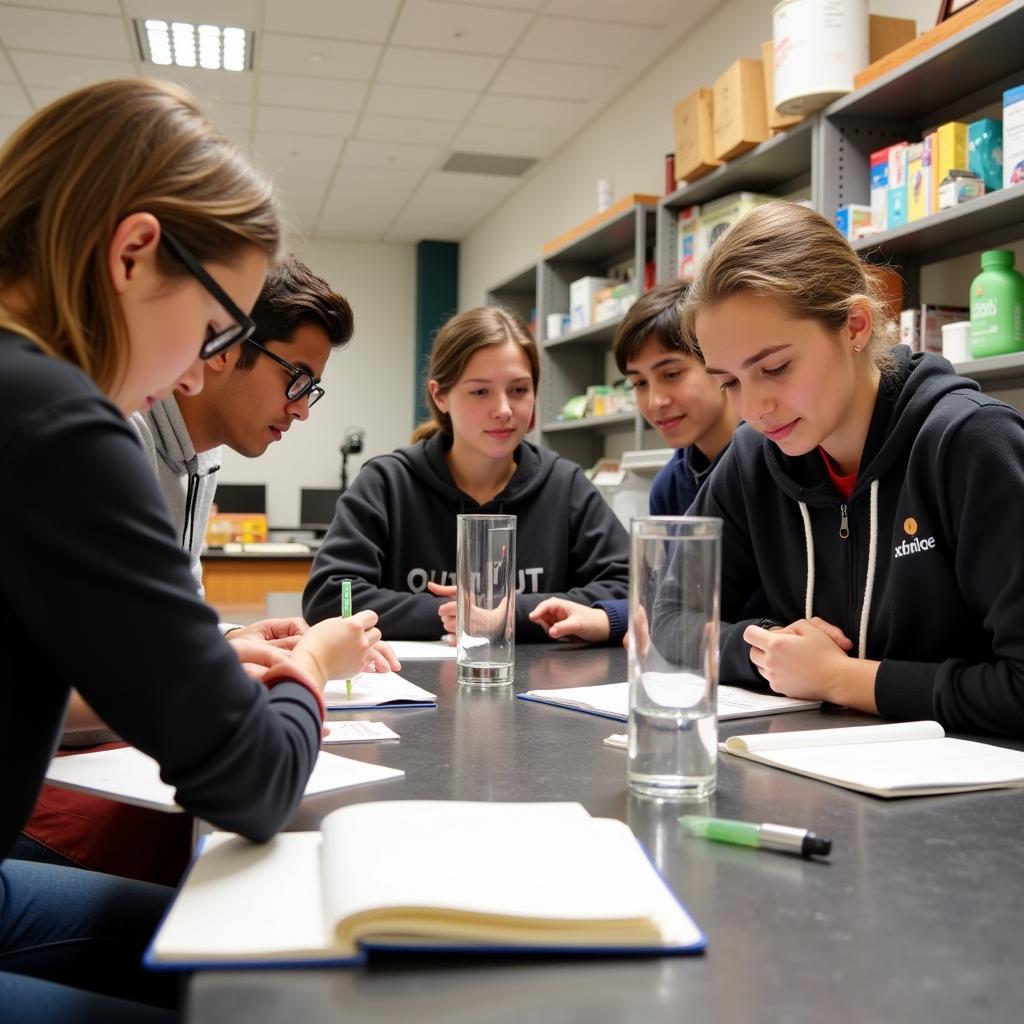 Students collaborating on scientific research project